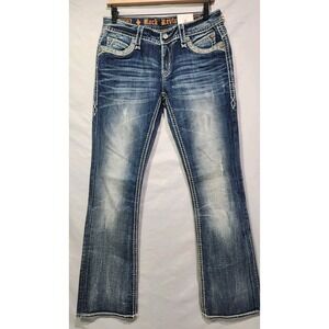 Rock Revival Bootcut Jeans Eleanor B Rhinestone‎ Embellished Distressed 29x32